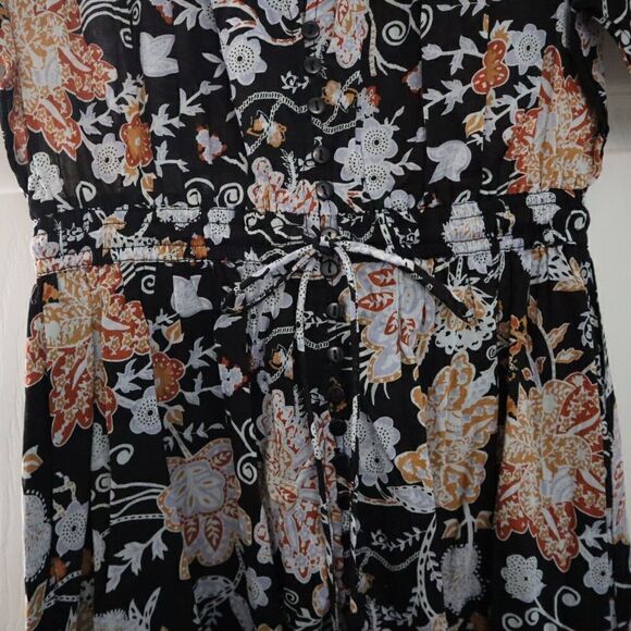 Elan VP5728 Women's Sz XS Black Botanical Print Cotton Maxi Dress - Picture 7 of 14